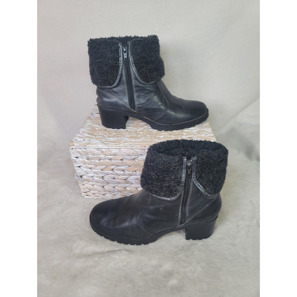 Aerosoles Y2K Winter Faux Fur Ankle Boots 8M Cozy Grunge Black Leather Bikercore